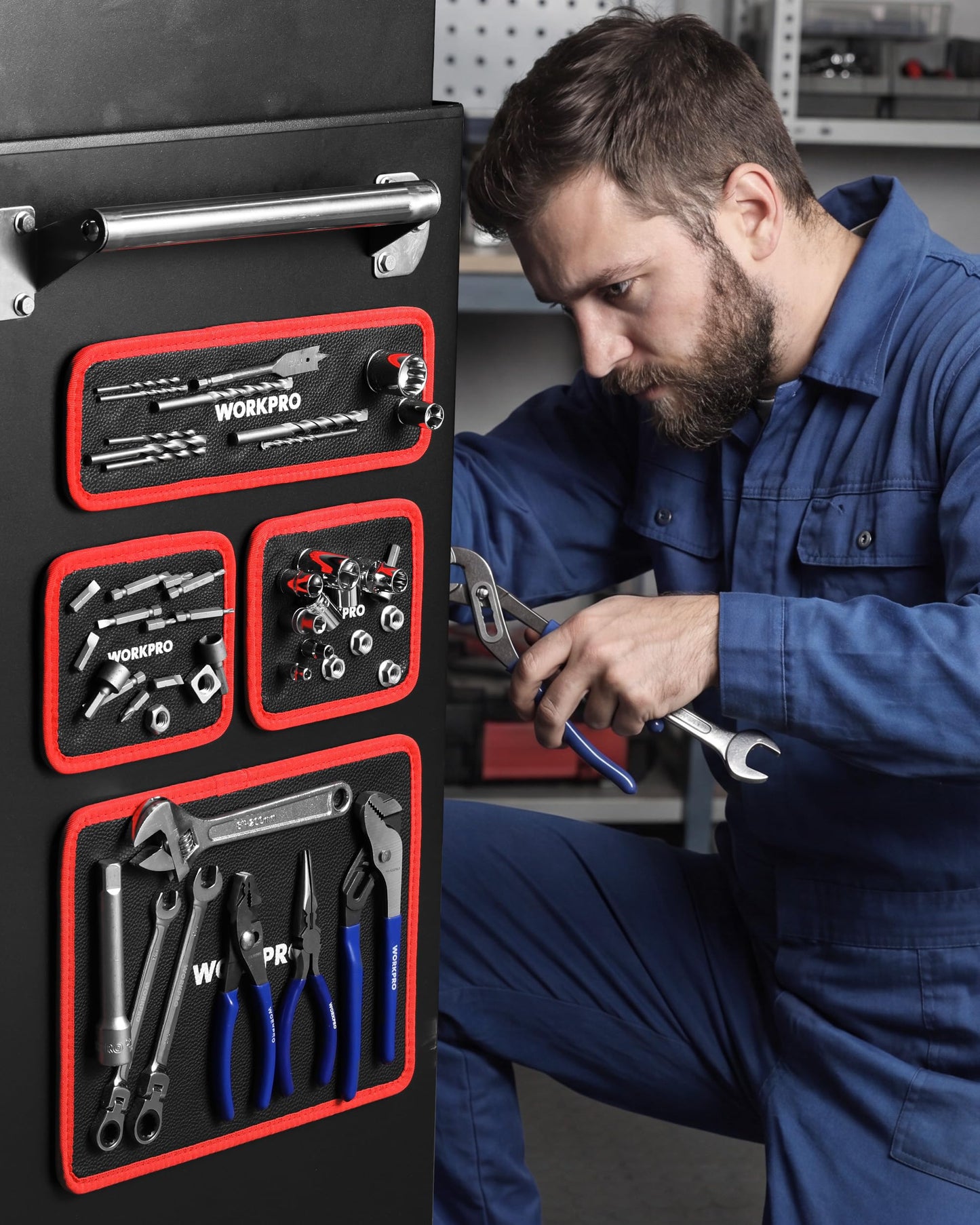 WORKPRO 2-Piece Magnetic Tool Mat, Flexible Magnetic Tool Holder Tray with PVC Surface for Garage, Workshop and Auto Repair