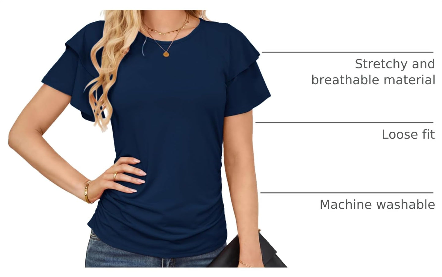 GRACE KARIN Women Tops Dressy Casual Ruffle Sleeve Blouses | Crew Neck Ruched Shirts, Business Work Outfits, 2026 Summer Fashion Clothing