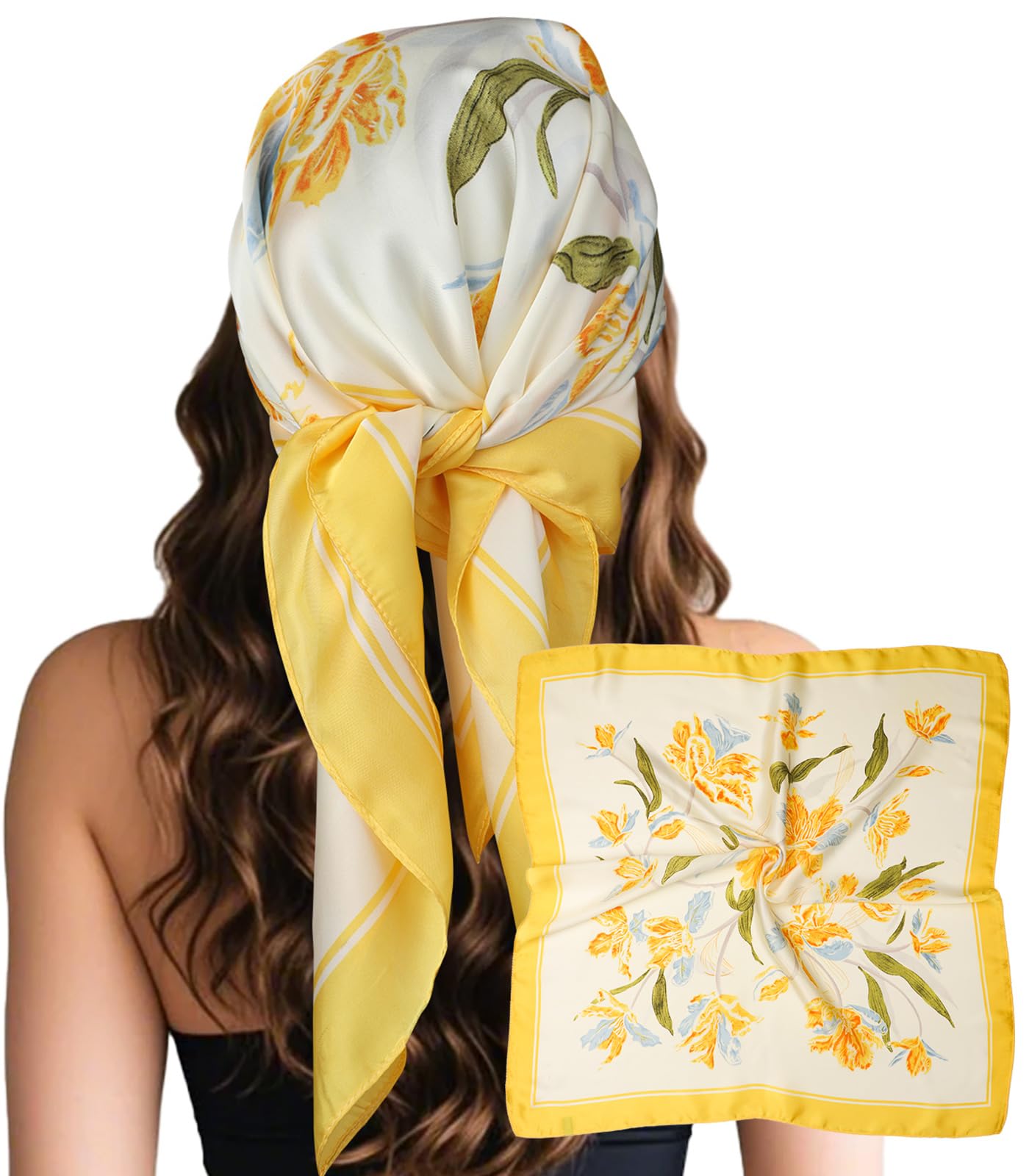Sumolux Head Hair Scarf for Women Like Satin Silk Scarf Bandana Hair Wrapping Night Large Square Scarves 27.5"