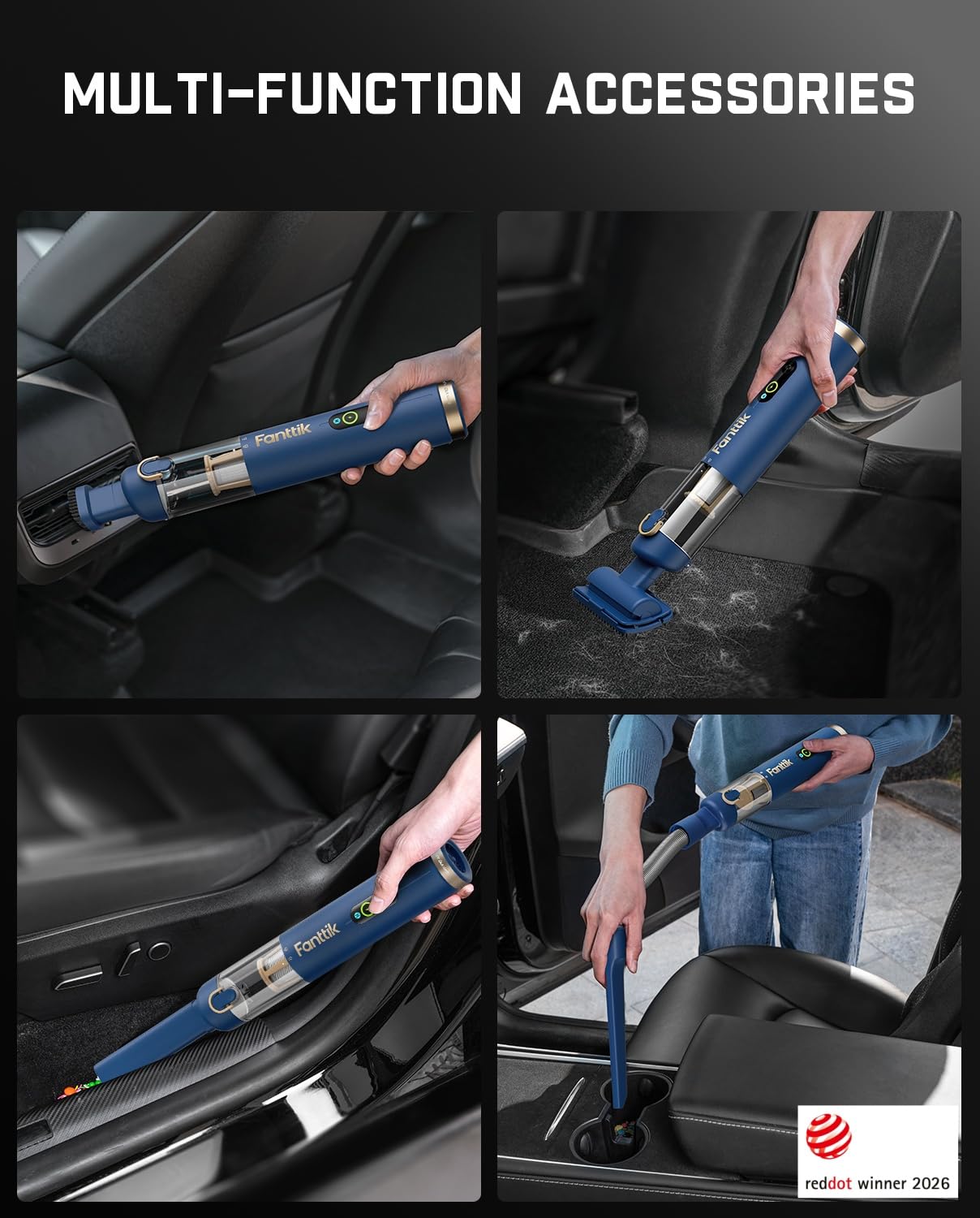 Fanttik Slim V10 APEX Cordless Car Vacuum, 4-in-1 Portable Mini Handheld Vac, 19kPa Suction Power, Upgraded Smart Digital Display, 2 Suction Modes for Small Jobs, Car, Office Desk, Keyboards (Black)