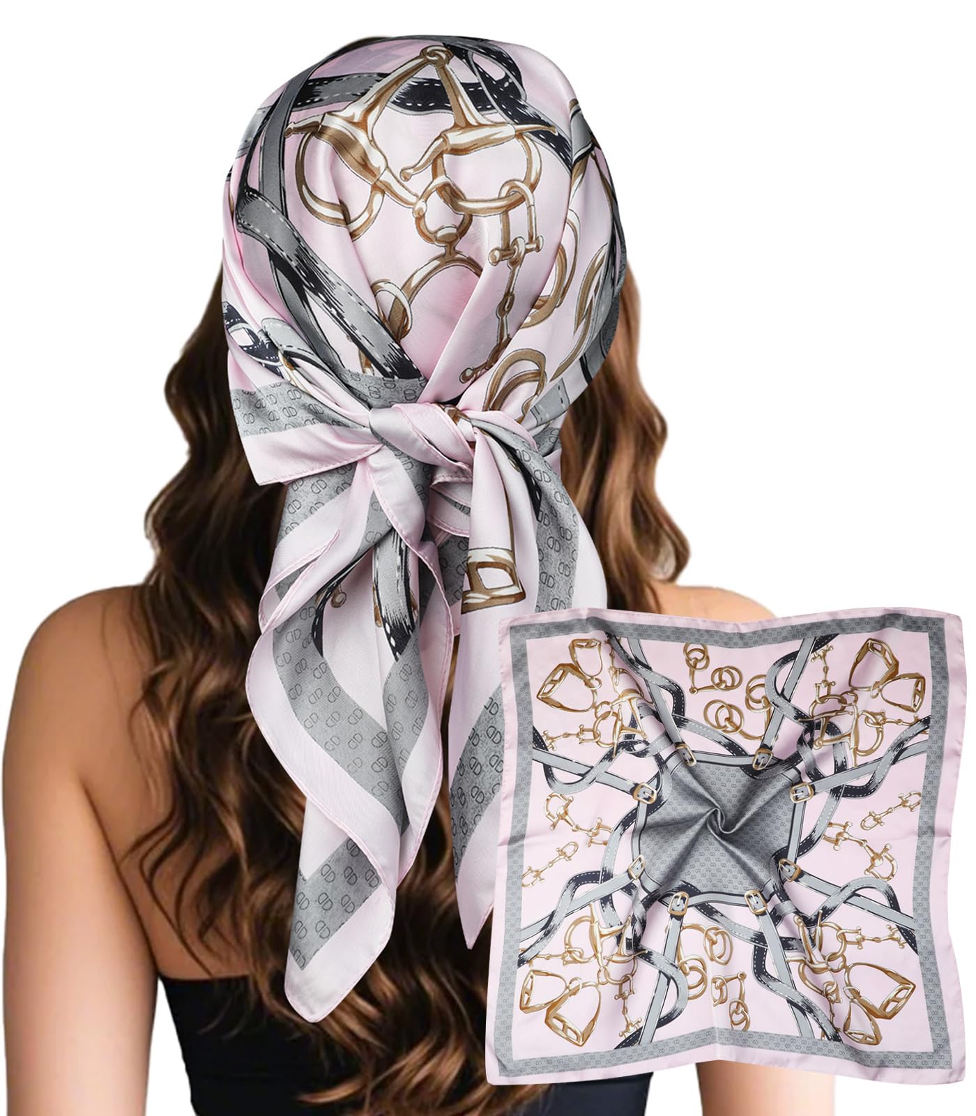 Sumolux Head Hair Scarf for Women Like Satin Silk Scarf Bandana Hair Wrapping Night Large Square Scarves 27.5"