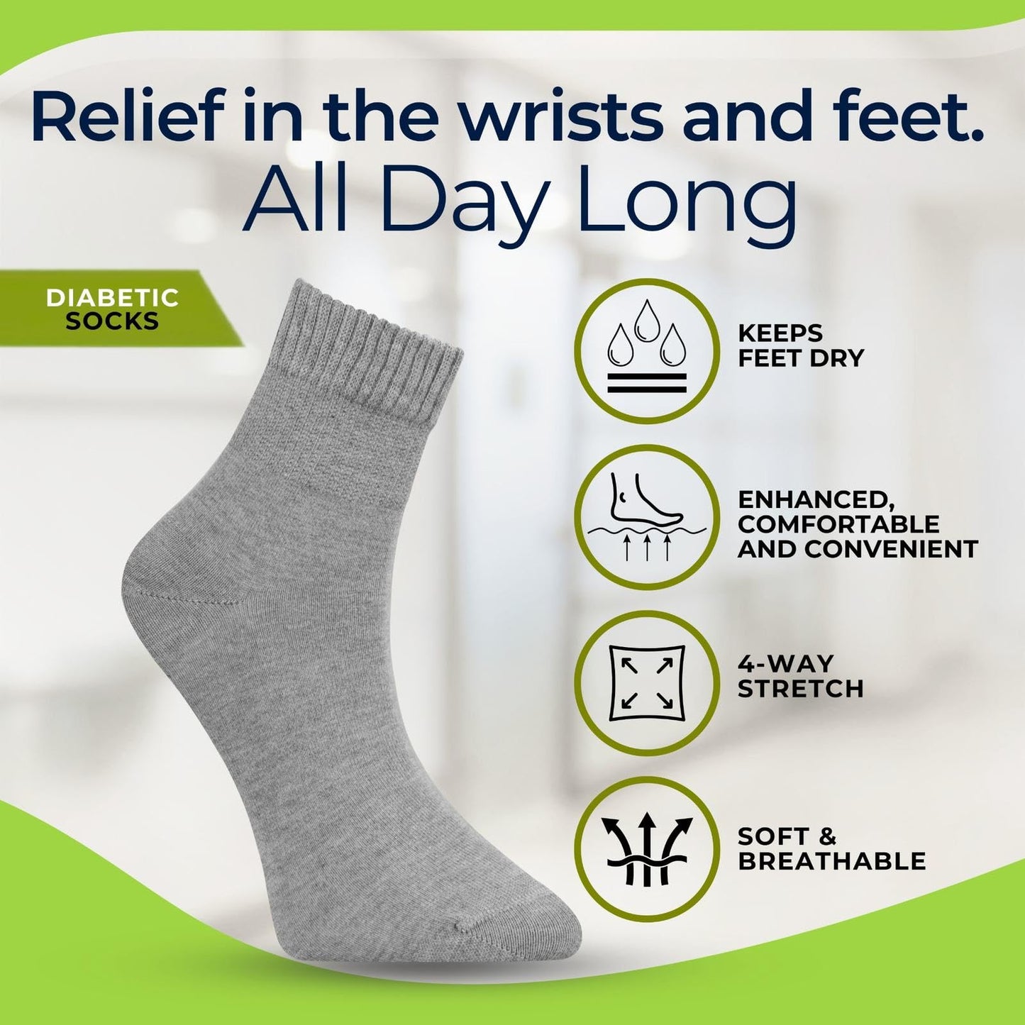 Men Bamboo Diabetic Socks Black Size 9–12,Soft Bamboo Fiber Socks for Sensitive Feet,Daily Wear, 4 Pairs