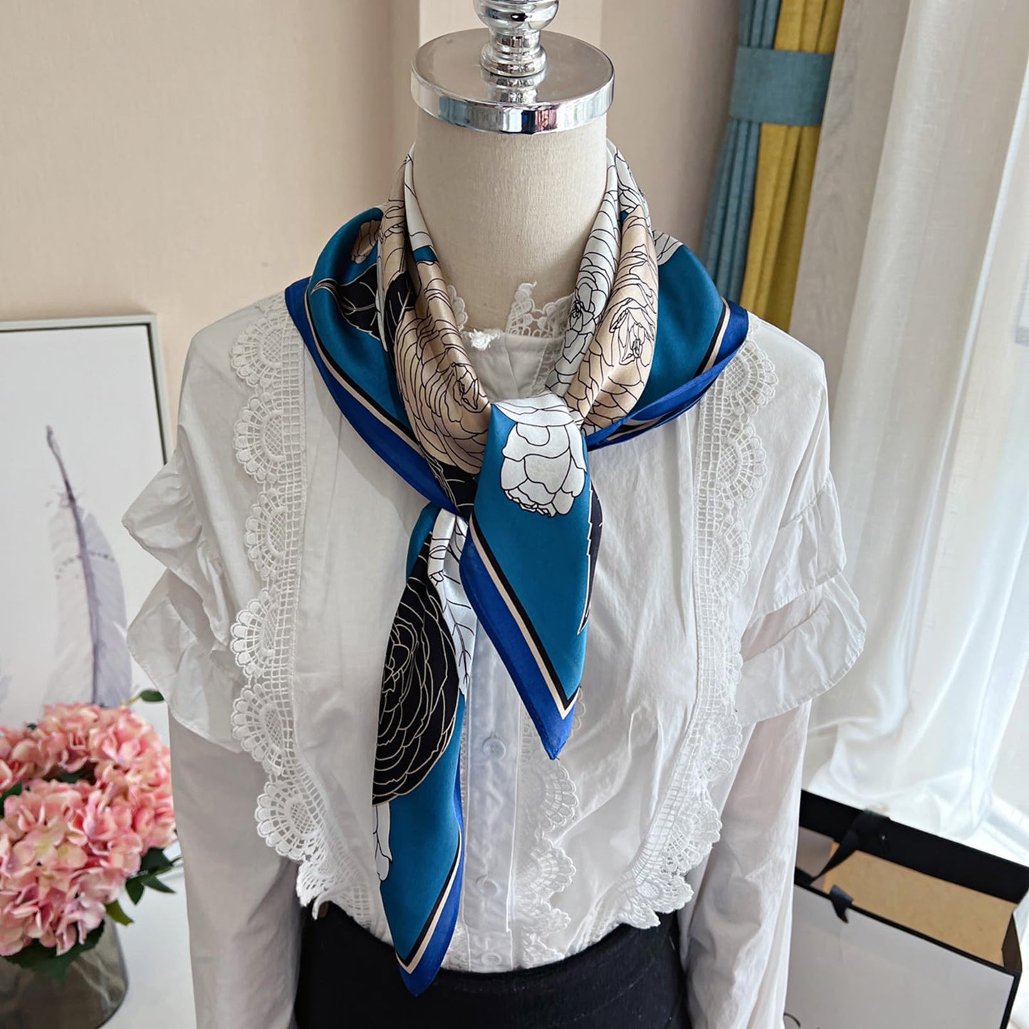Sumolux Head Hair Scarf for Women Like Satin Silk Scarf Bandana Hair Wrapping Night Large Square Scarves 27.5"