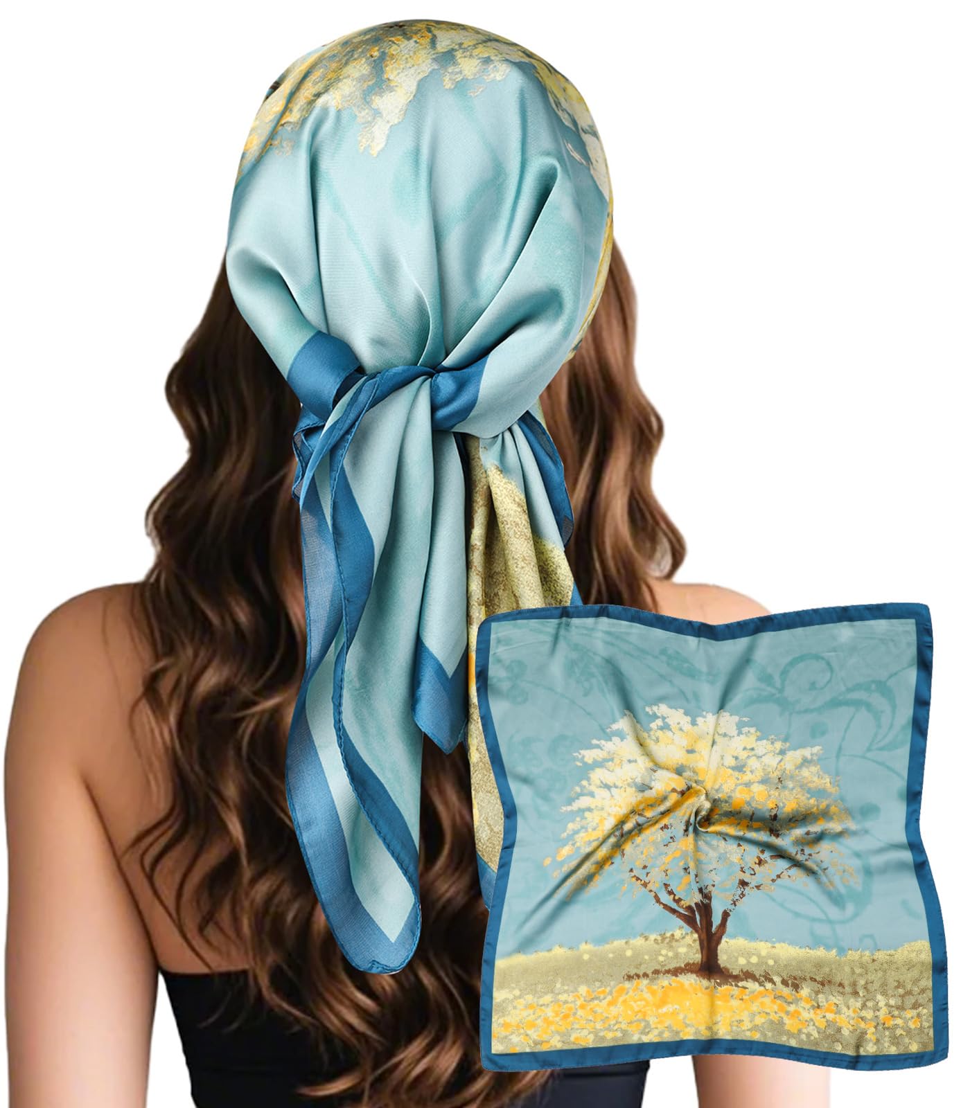 Sumolux Head Hair Scarf for Women Like Satin Silk Scarf Bandana Hair Wrapping Night Large Square Scarves 27.5"