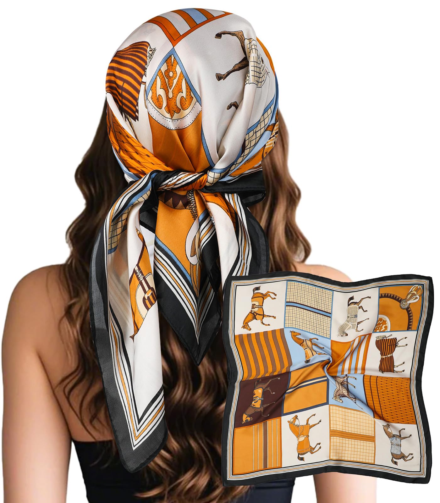 Sumolux Head Hair Scarf for Women Like Satin Silk Scarf Bandana Hair Wrapping Night Large Square Scarves 27.5"