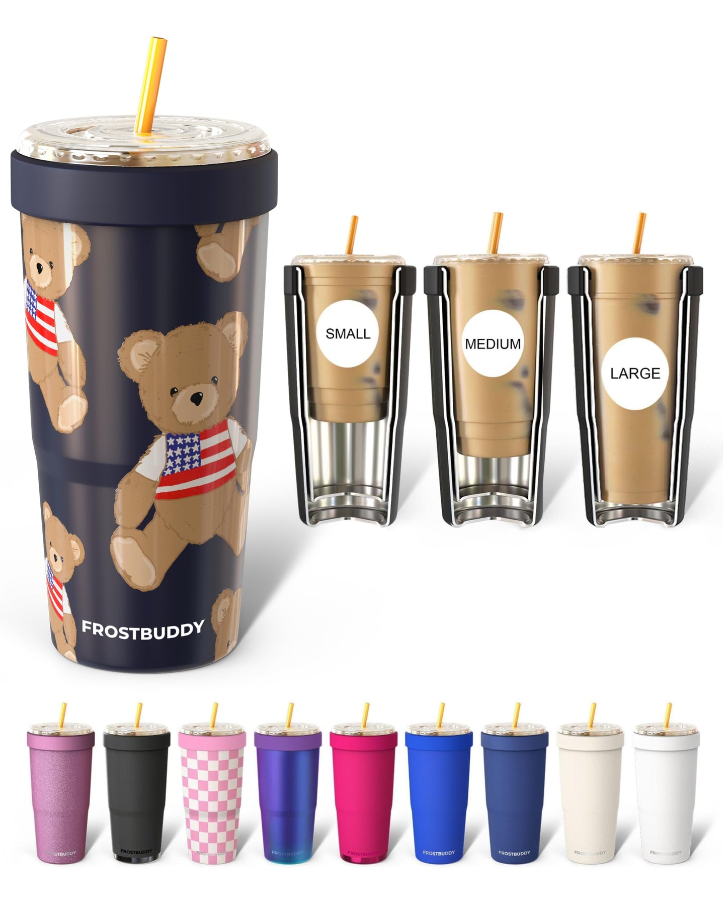 Frost Buddy Togo Buddy 30oz Tumbler (All American Sweetheart) | Double-wall vacuum insulated | Spill-proof flip lid | 18/8 premium stainless steel | Cup-holder friendly