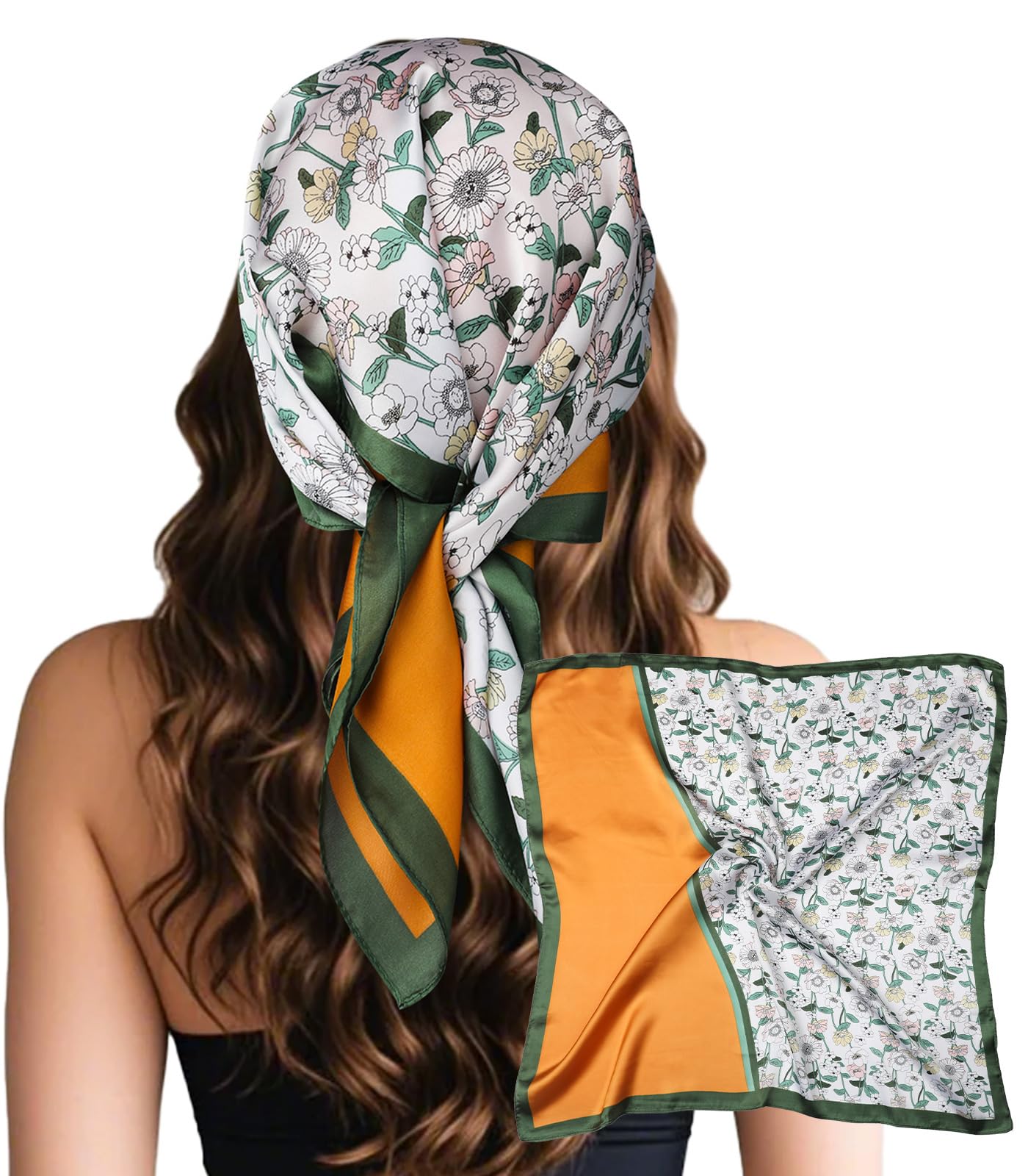 Sumolux Head Hair Scarf for Women Like Satin Silk Scarf Bandana Hair Wrapping Night Large Square Scarves 27.5"