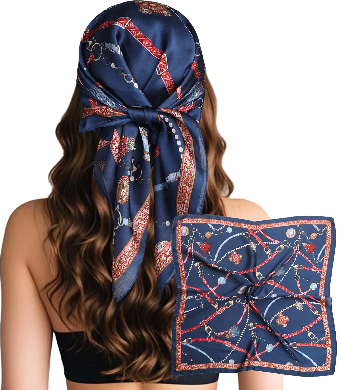 Sumolux Head Hair Scarf for Women Like Satin Silk Scarf Bandana Hair Wrapping Night Large Square Scarves 27.5"