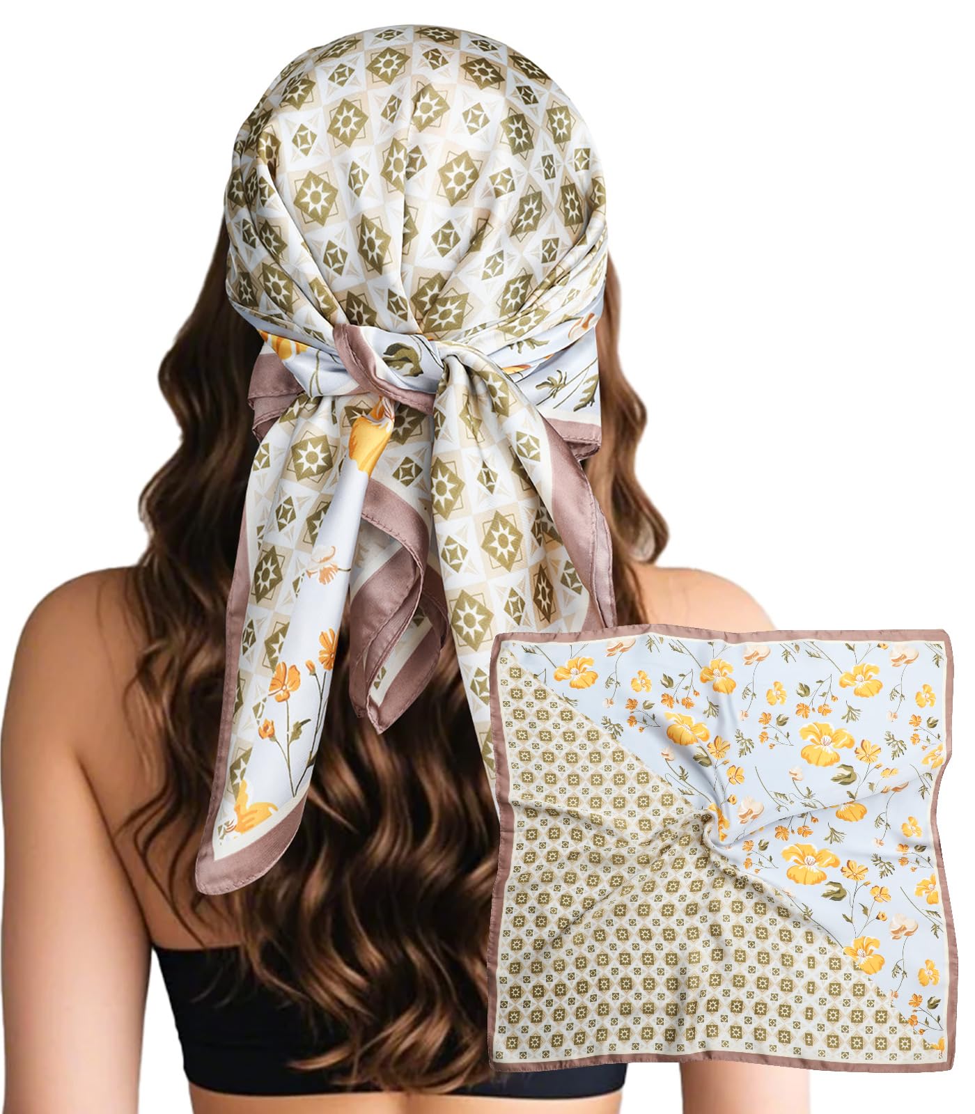 Sumolux Head Hair Scarf for Women Like Satin Silk Scarf Bandana Hair Wrapping Night Large Square Scarves 27.5"