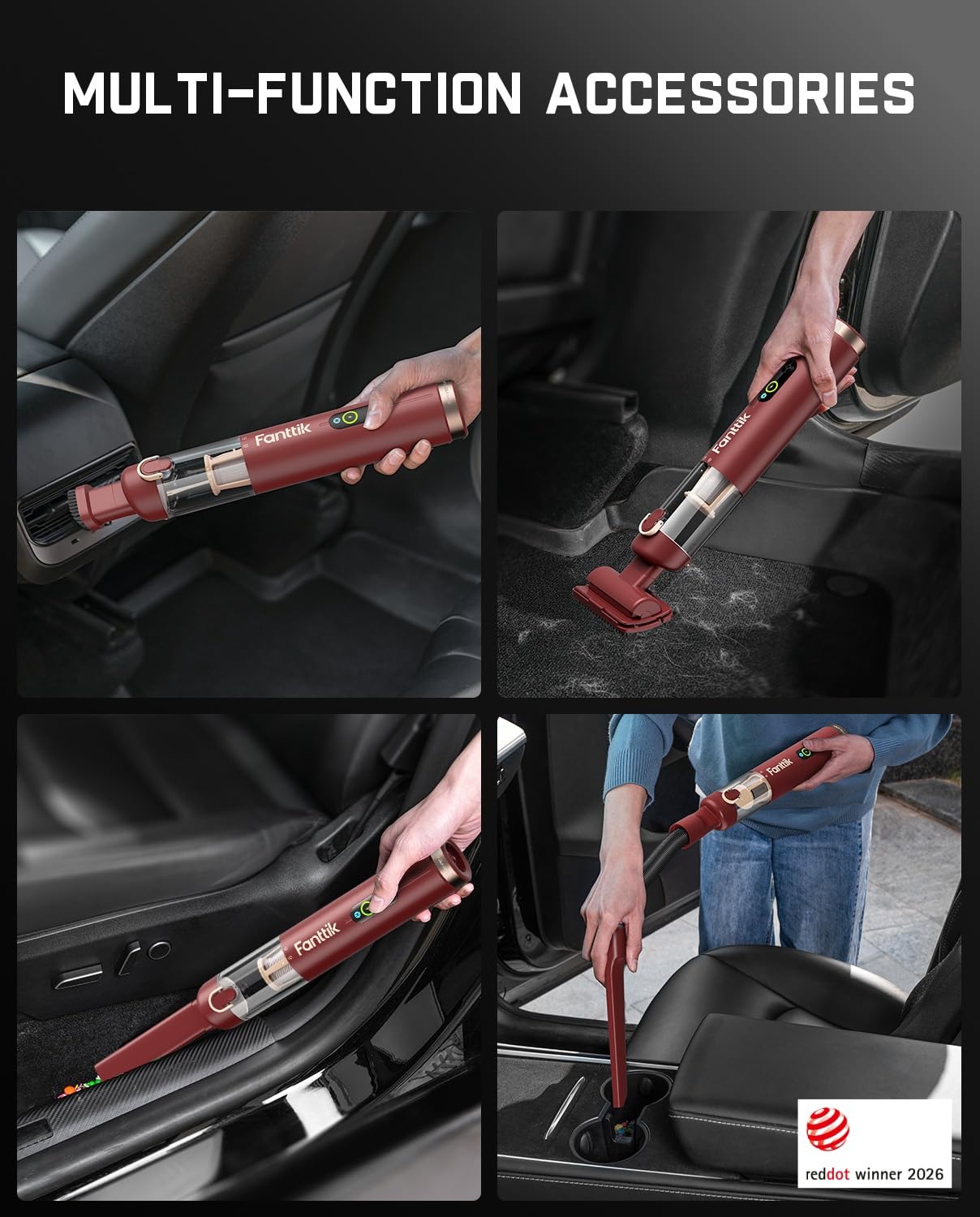 Fanttik Slim V10 APEX Cordless Car Vacuum, 4-in-1 Portable Mini Handheld Vac, 19kPa Suction Power, Upgraded Smart Digital Display, 2 Suction Modes for Small Jobs, Car, Office Desk, Keyboards (Black)