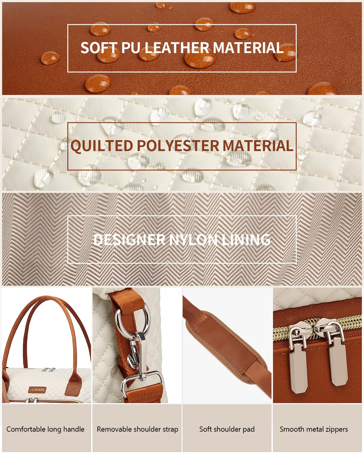 Weekender Bags for Women, Travel Tote Duffle Bag Carry On Overnight Bag with Cosmetics Bag and Crossbody Purse for Gym Hospital, Gifts for Women, Beige Brown