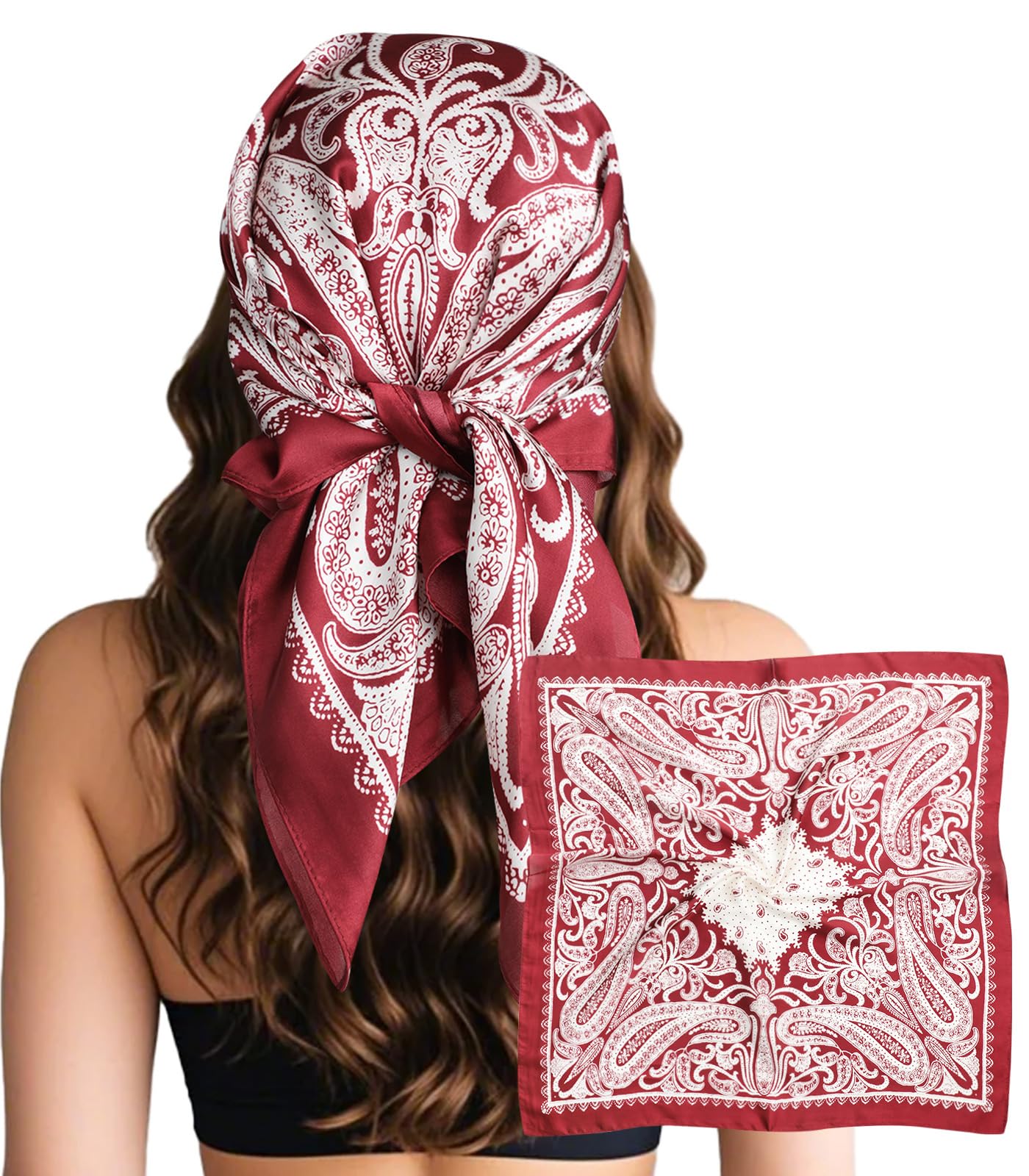 Sumolux Head Hair Scarf for Women Like Satin Silk Scarf Bandana Hair Wrapping Night Large Square Scarves 27.5"