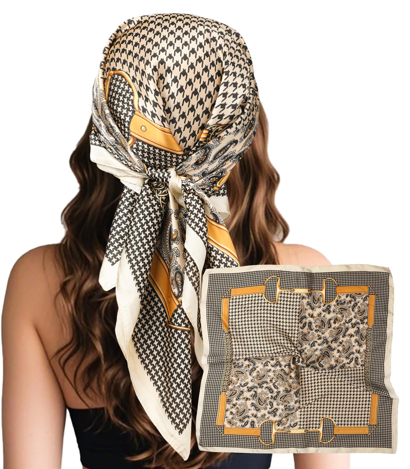 Sumolux Head Hair Scarf for Women Like Satin Silk Scarf Bandana Hair Wrapping Night Large Square Scarves 27.5"