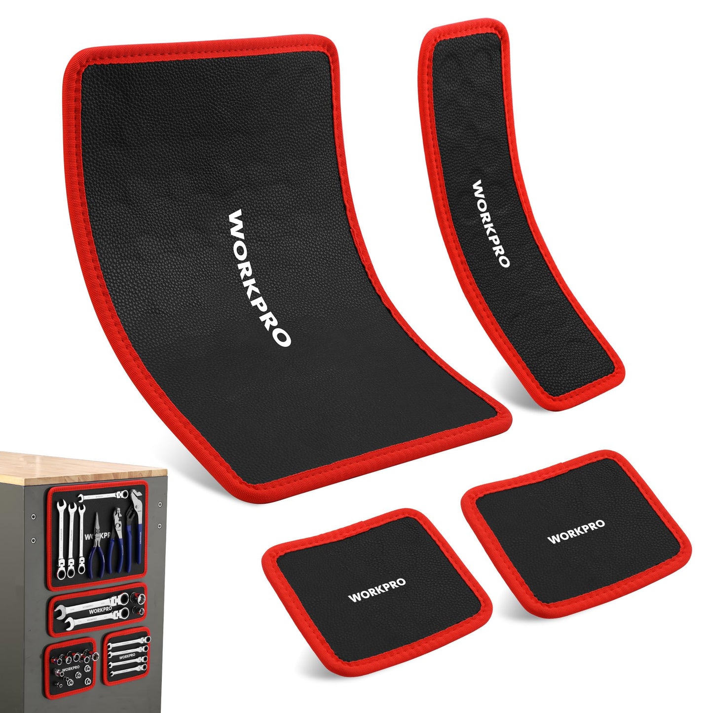 WORKPRO 2-Piece Magnetic Tool Mat, Flexible Magnetic Tool Holder Tray with PVC Surface for Garage, Workshop and Auto Repair