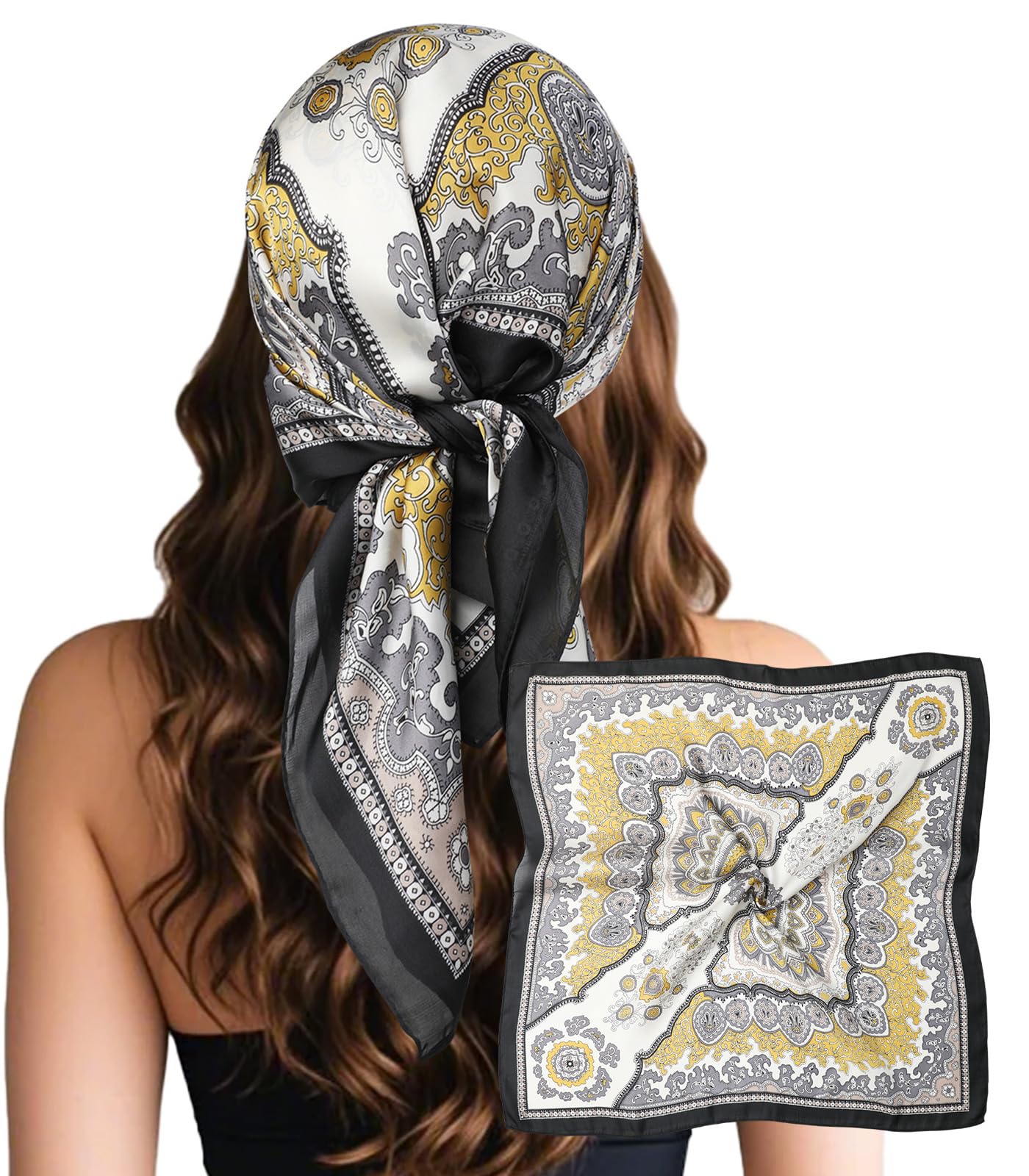 Sumolux Head Hair Scarf for Women Like Satin Silk Scarf Bandana Hair Wrapping Night Large Square Scarves 27.5"