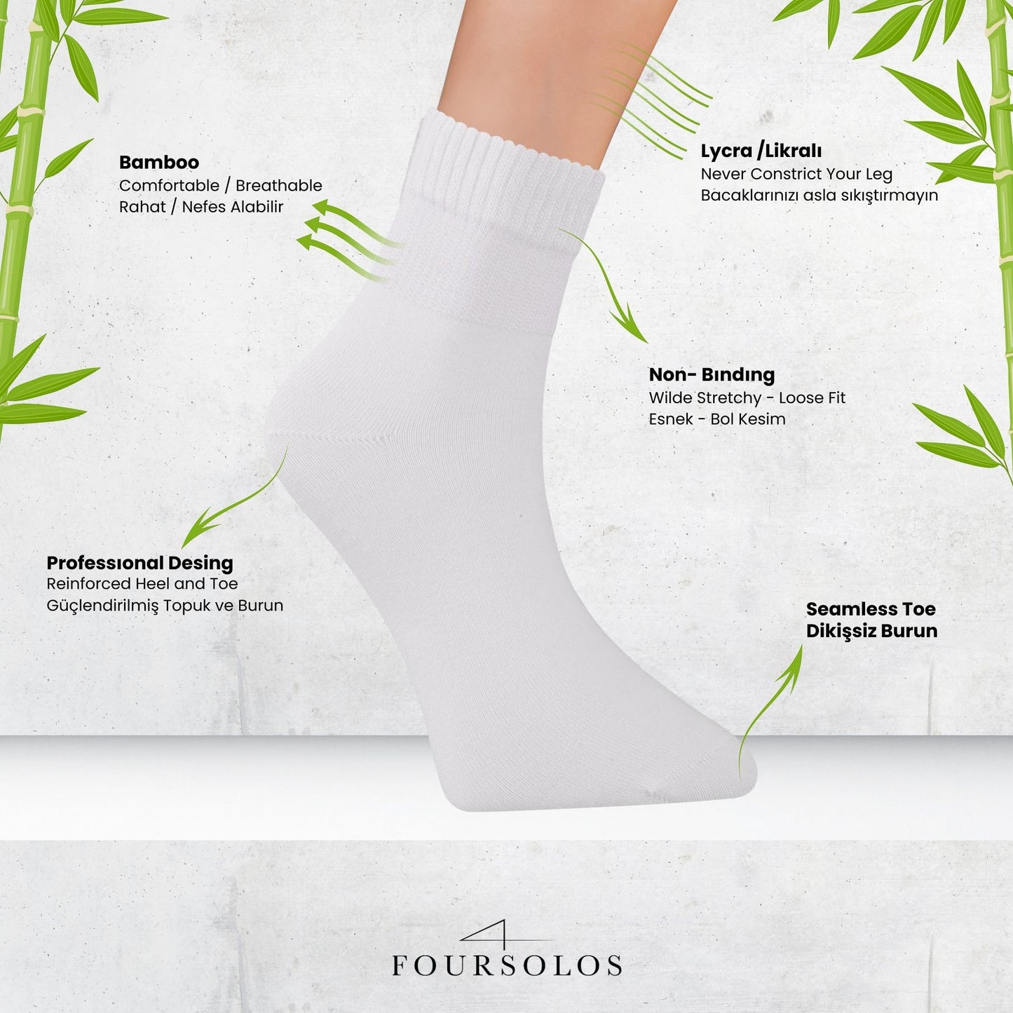 Men Bamboo Diabetic Socks Black Size 9–12,Soft Bamboo Fiber Socks for Sensitive Feet,Daily Wear, 4 Pairs