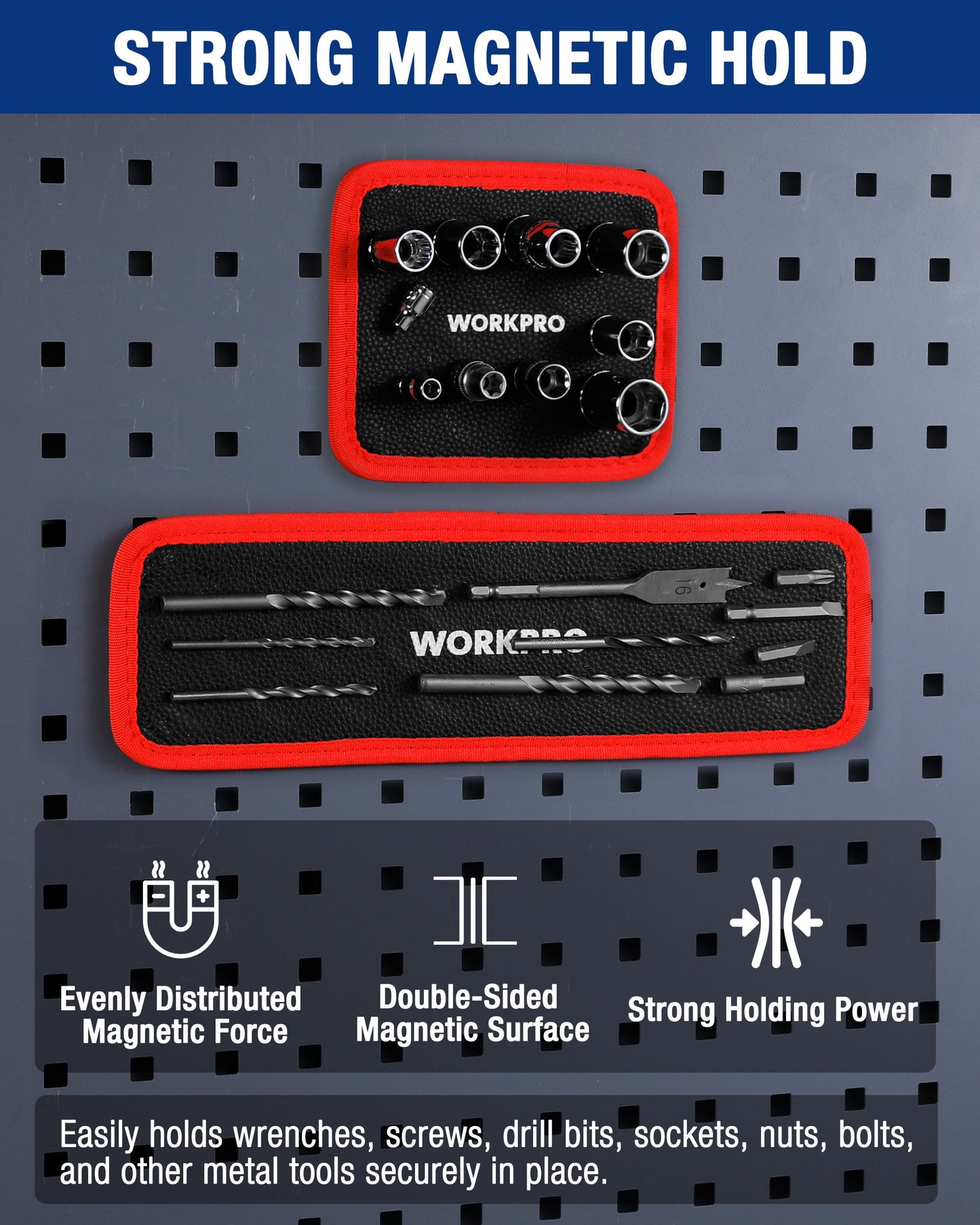 WORKPRO 2-Piece Magnetic Tool Mat, Flexible Magnetic Tool Holder Tray with PVC Surface for Garage, Workshop and Auto Repair