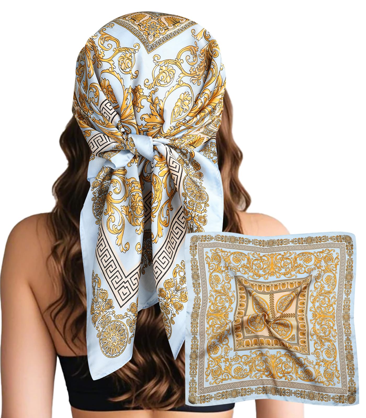 Sumolux Head Hair Scarf for Women Like Satin Silk Scarf Bandana Hair Wrapping Night Large Square Scarves 27.5"