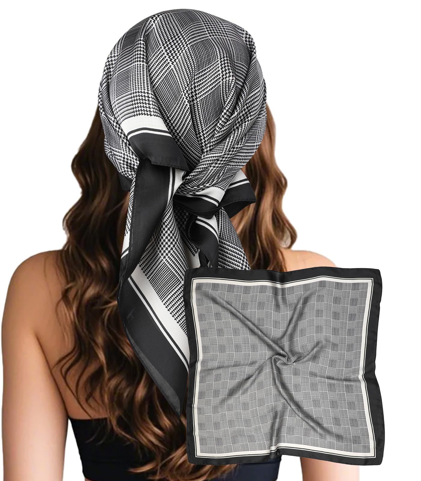 Sumolux Head Hair Scarf for Women Like Satin Silk Scarf Bandana Hair Wrapping Night Large Square Scarves 27.5"