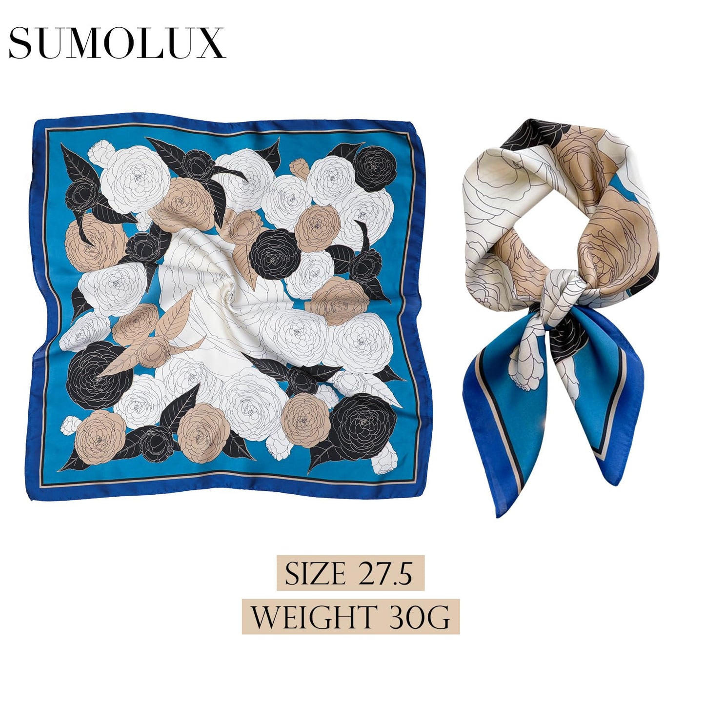 Sumolux Head Hair Scarf for Women Like Satin Silk Scarf Bandana Hair Wrapping Night Large Square Scarves 27.5"