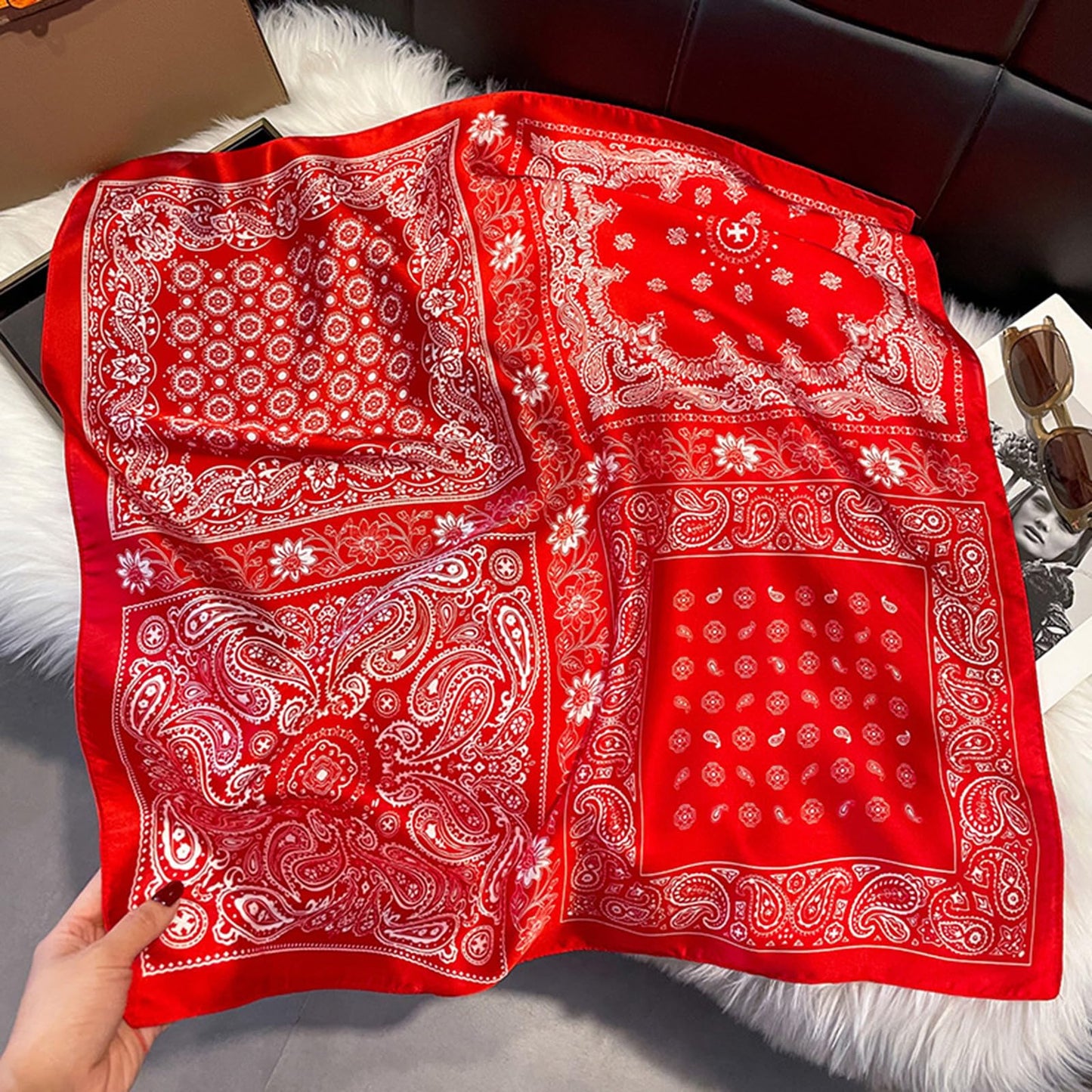 Sumolux Head Hair Scarf for Women Like Satin Silk Scarf Bandana Hair Wrapping Night Large Square Scarves 27.5"