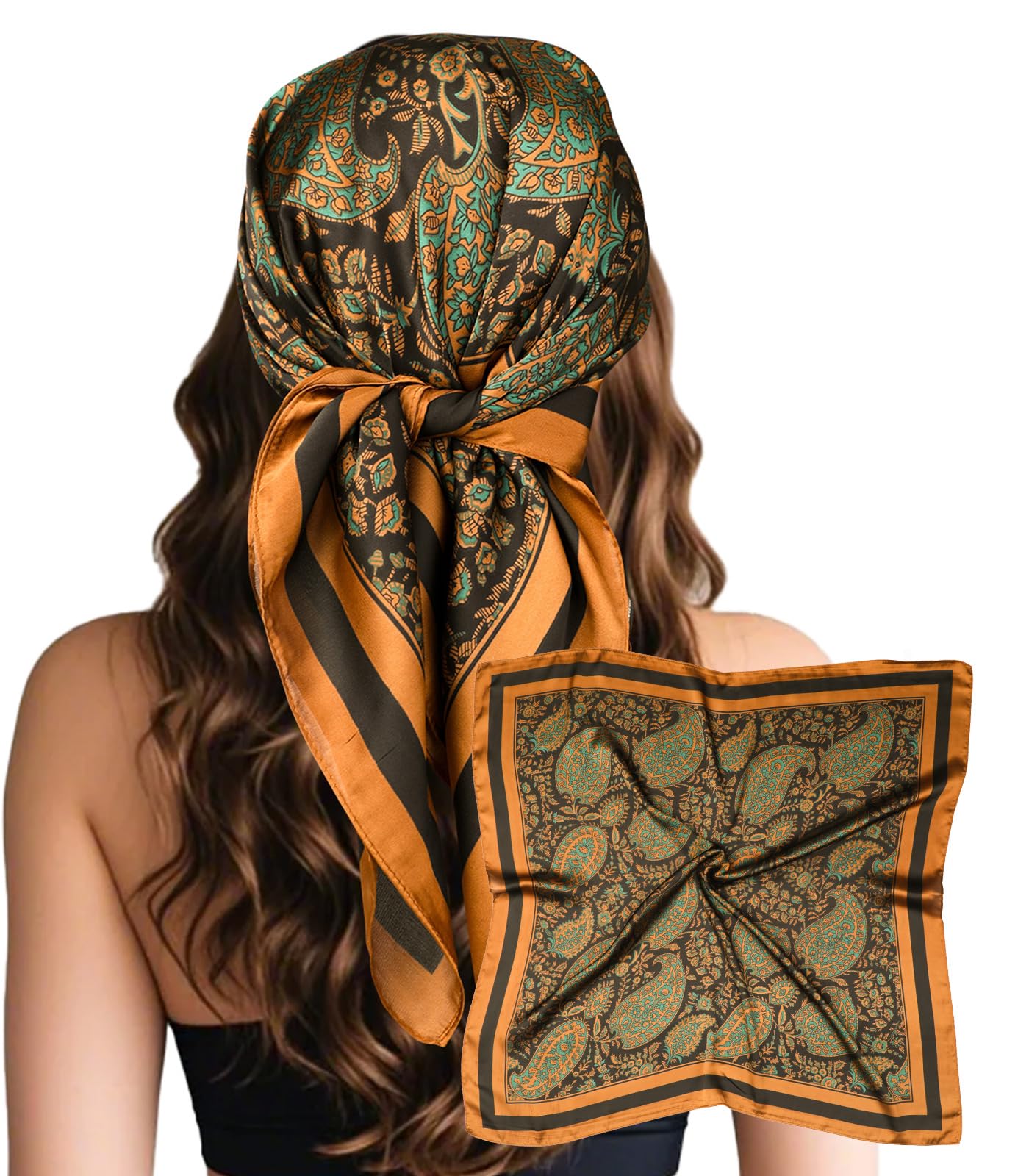 Sumolux Head Hair Scarf for Women Like Satin Silk Scarf Bandana Hair Wrapping Night Large Square Scarves 27.5"