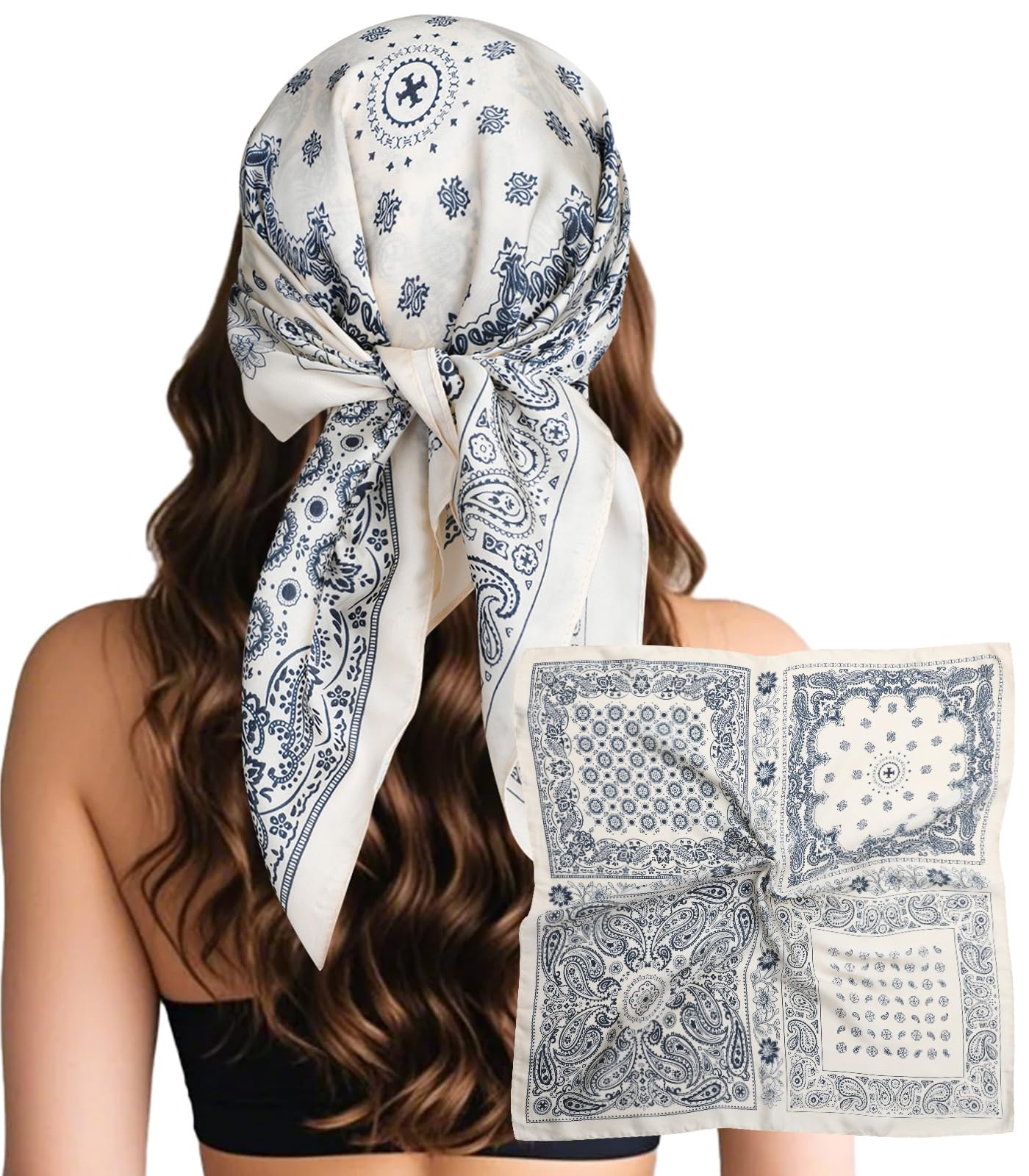 Sumolux Head Hair Scarf for Women Like Satin Silk Scarf Bandana Hair Wrapping Night Large Square Scarves 27.5"