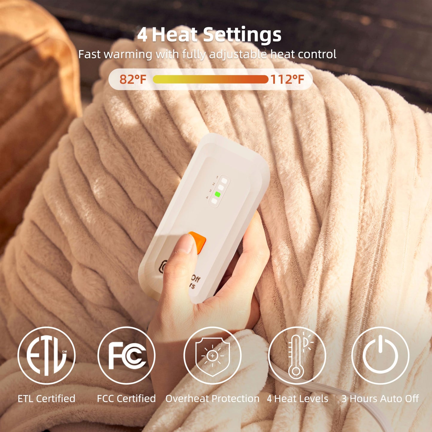 GOTCOZY Heated Blanket Electric Throw 50''X60''- Soft Silky Plush Electric Blanket with 4 Heating Level & 3 Hour Auto Off Heating Blanket, ETL Certified Machine Washable (Green)