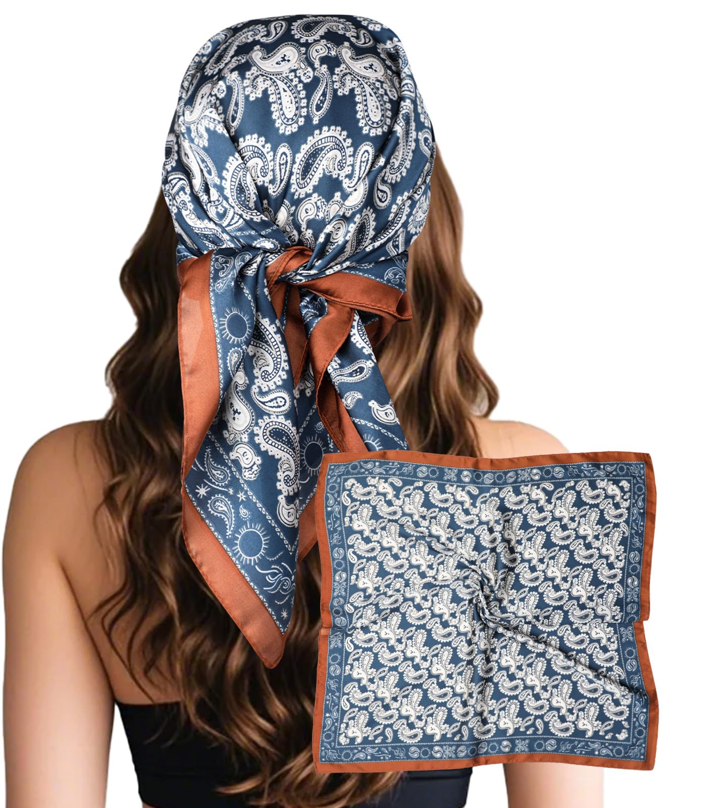 Sumolux Head Hair Scarf for Women Like Satin Silk Scarf Bandana Hair Wrapping Night Large Square Scarves 27.5"