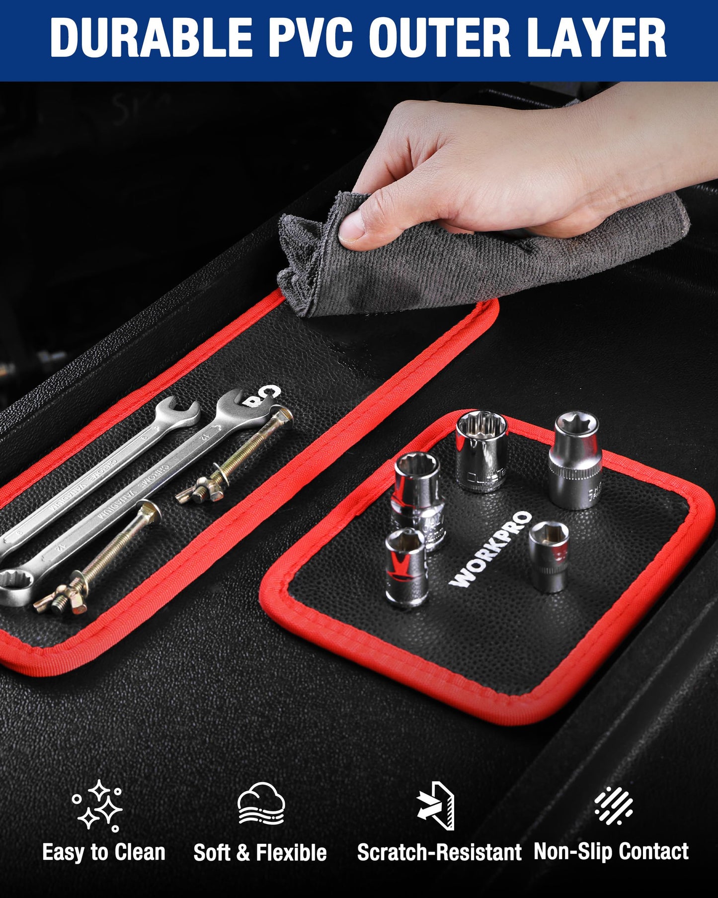WORKPRO 2-Piece Magnetic Tool Mat, Flexible Magnetic Tool Holder Tray with PVC Surface for Garage, Workshop and Auto Repair