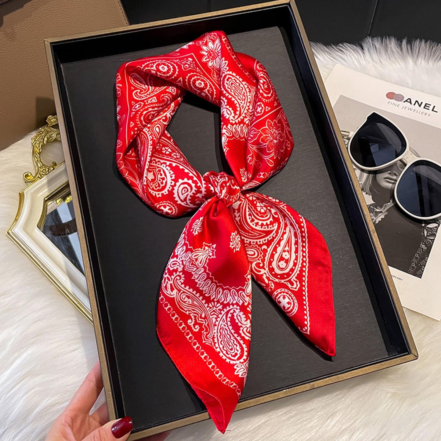 Sumolux Head Hair Scarf for Women Like Satin Silk Scarf Bandana Hair Wrapping Night Large Square Scarves 27.5"