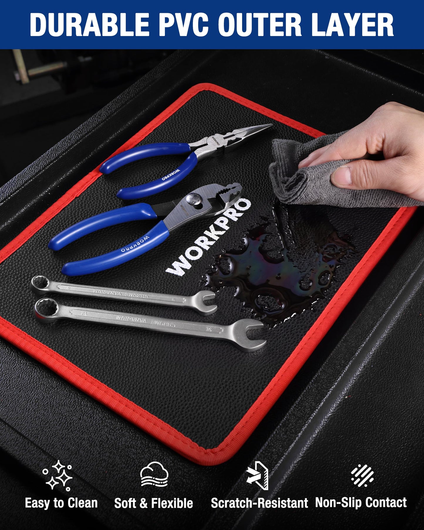 WORKPRO 2-Piece Magnetic Tool Mat, Flexible Magnetic Tool Holder Tray with PVC Surface for Garage, Workshop and Auto Repair