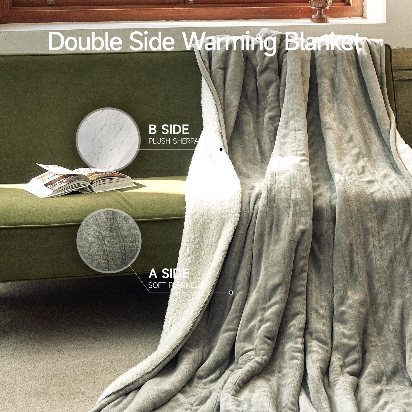 GOTCOZY Heated Blanket Electric Throw 50''X60''- Soft Silky Plush Electric Blanket with 4 Heating Level & 3 Hour Auto Off Heating Blanket, ETL Certified Machine Washable (Green)