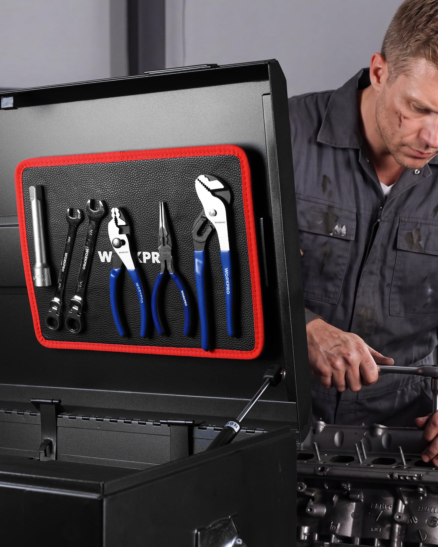 WORKPRO 2-Piece Magnetic Tool Mat, Flexible Magnetic Tool Holder Tray with PVC Surface for Garage, Workshop and Auto Repair